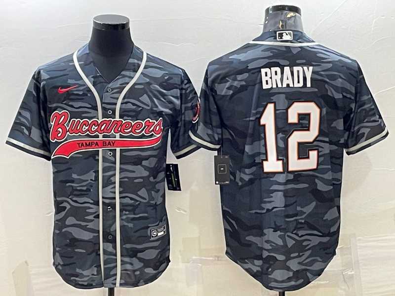 Men%27s Tampa Bay Buccaneers #12 Tom Brady Grey Camo With Patch Cool Base Stitched Baseball Jersey